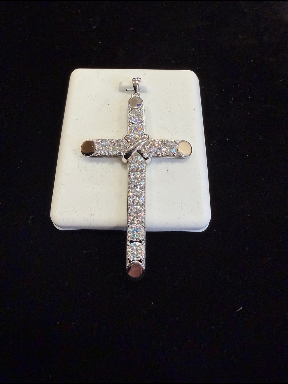 $800 Retail 3.0 Carat Moissanite Large Cross Pendant in 925 Sterling Silver
